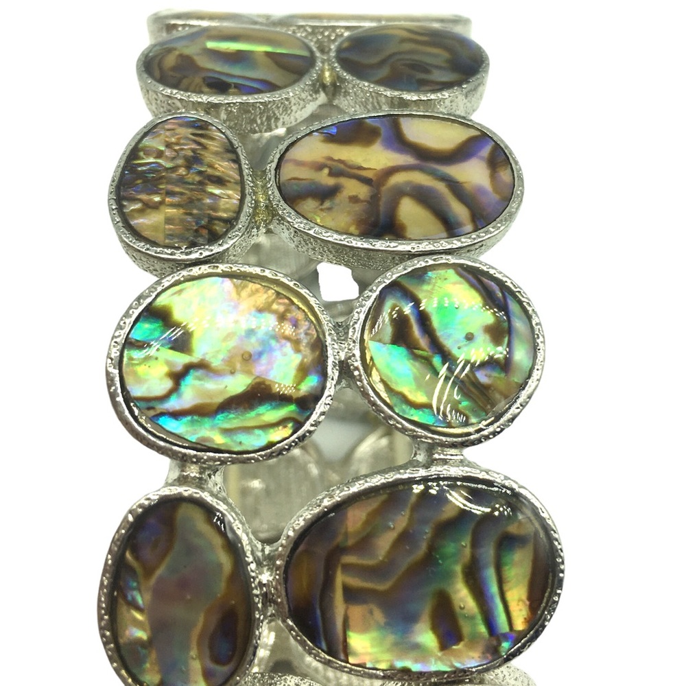 Beautiful Cuff Stretch Iridescent Shell Silver St… - image 3